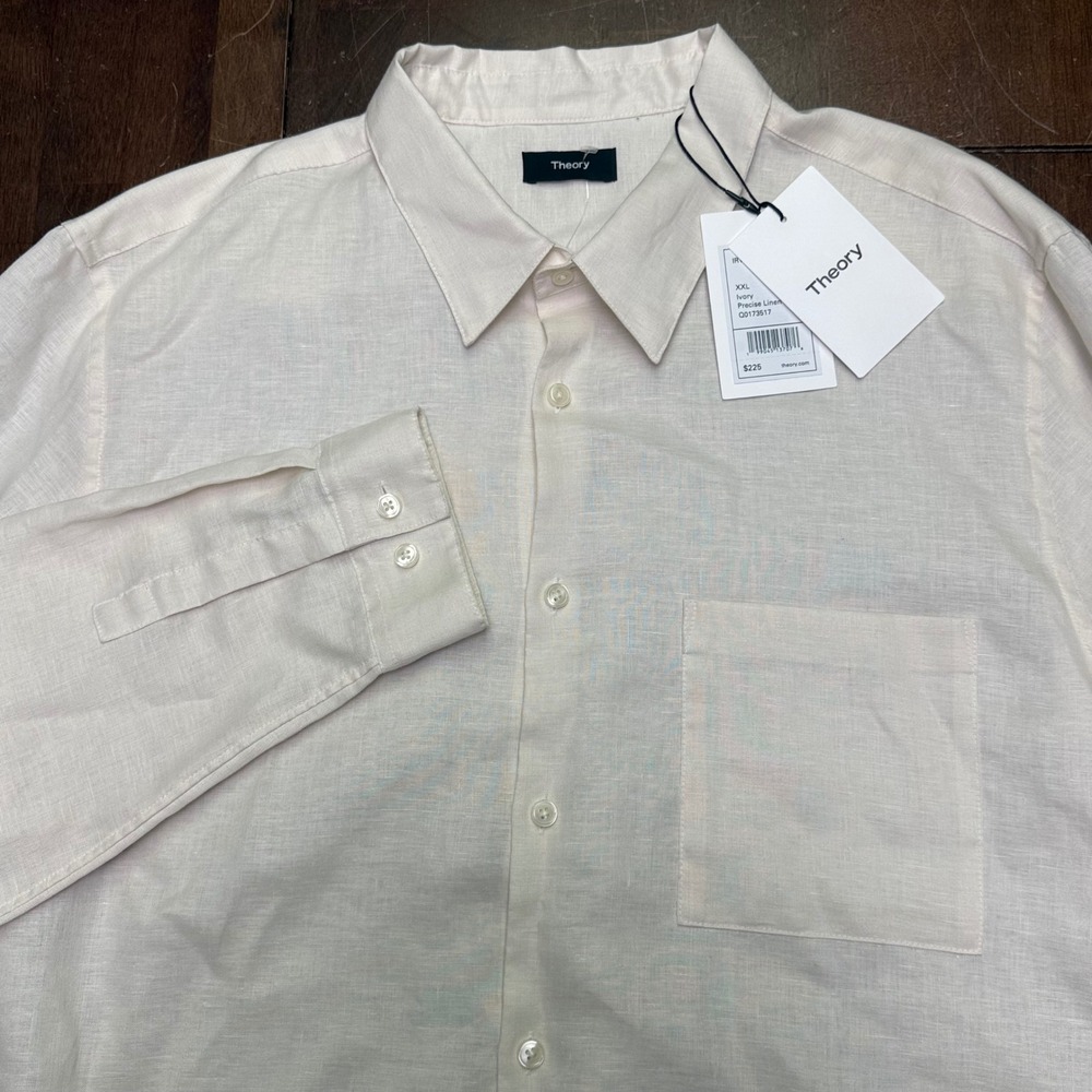 New Theory Precise 100%Linen 2 Button Shirt Men XXL Ivory Irving PA Q0173517 NWT